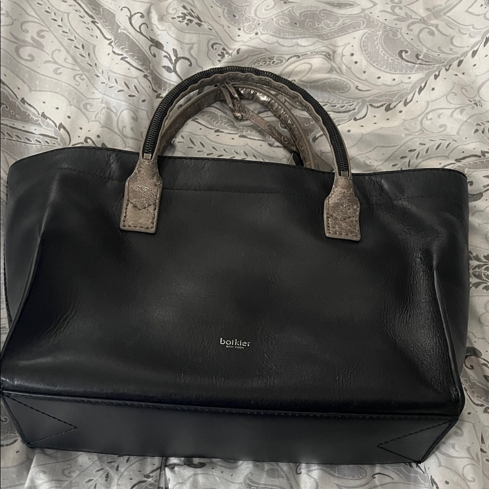 Botkier Black Leather Tote with Silver Textured Handles